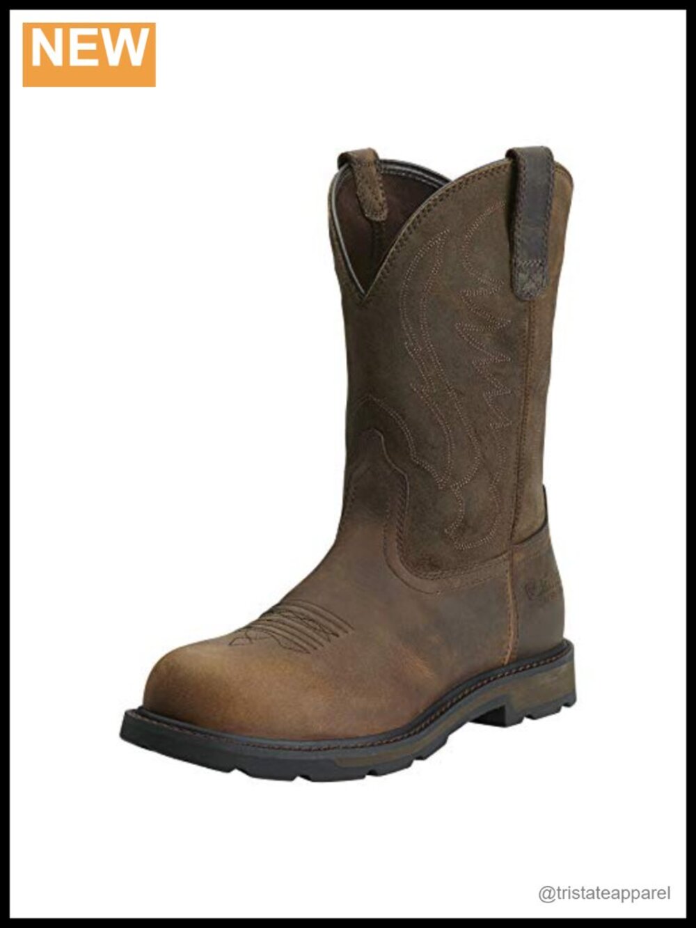 Men's Steel Toe Leather Work Boot ASTM EH Slip Resistant Mid-Calf Pull-On